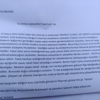 Fibernet Global Tarafından Yanıltıcı Satış Ve İade Sorunu Nedeniyle Mağduriyet Yaşadım