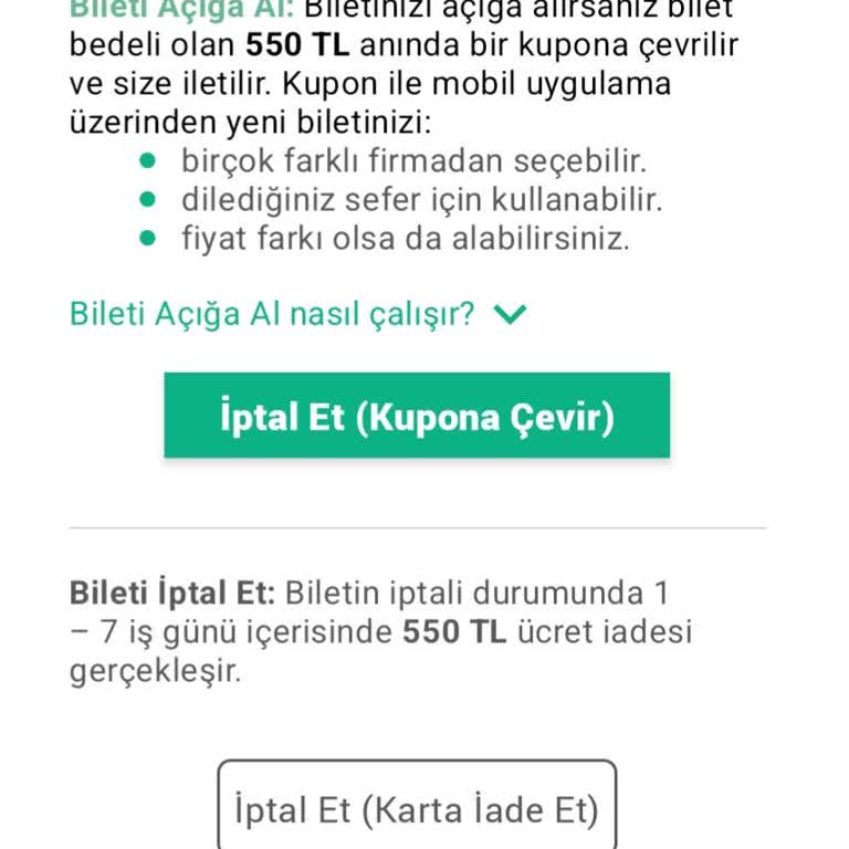 Obilette İptal Edilen Biletimi Kupona Çeviremiyorum Kod Gelmiyor