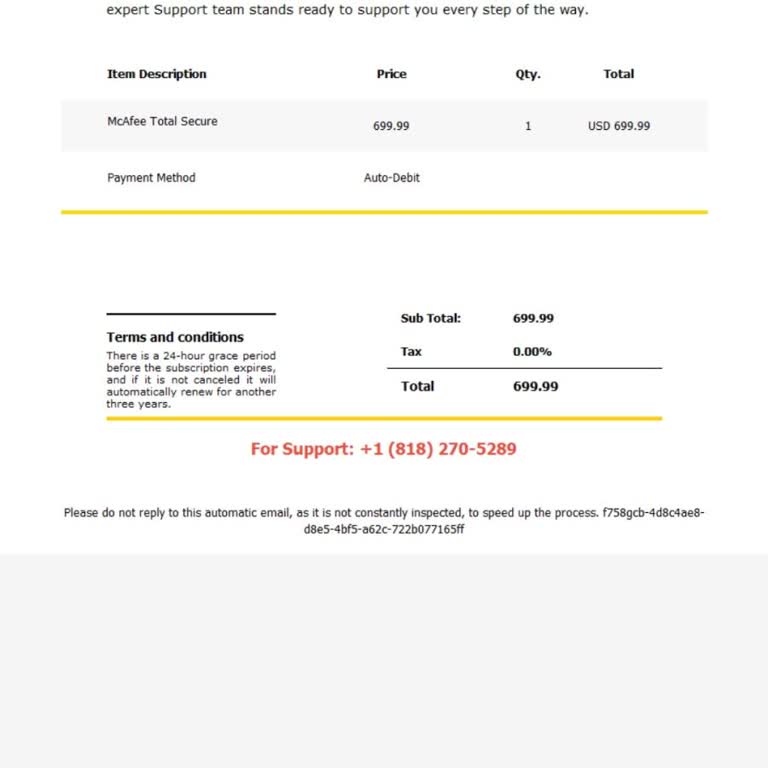 McAfee Adına İzinsiz Ödeme Ve Sahte Abonelik Maili Hakkında Şikayet