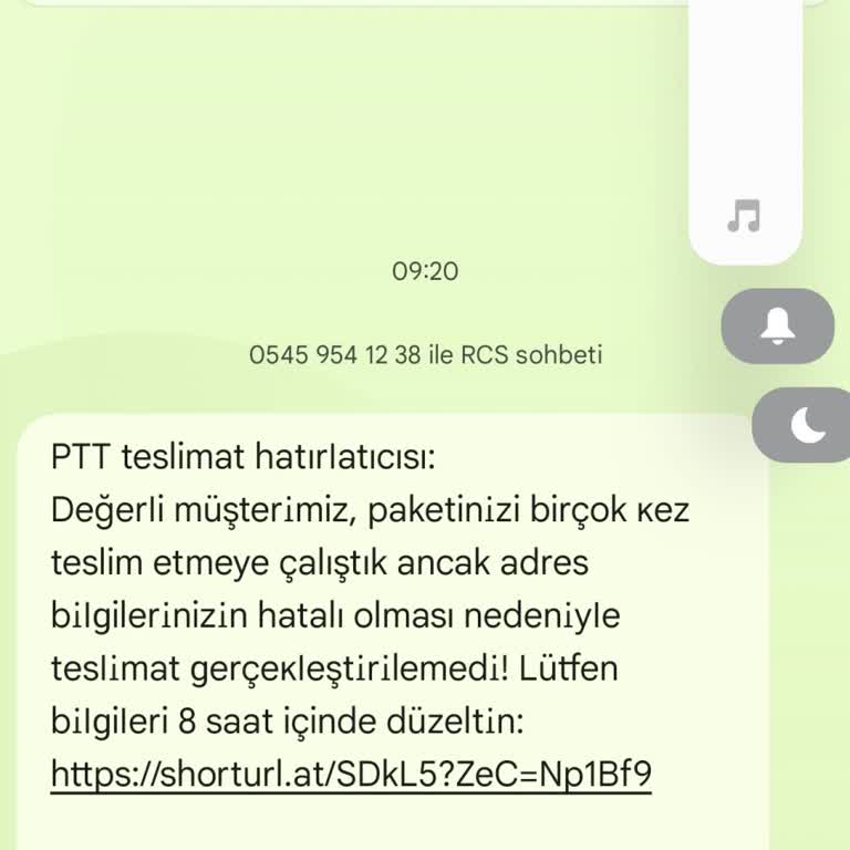 PTT Teslimat Mesajındaki Güvensiz Link Endişesi