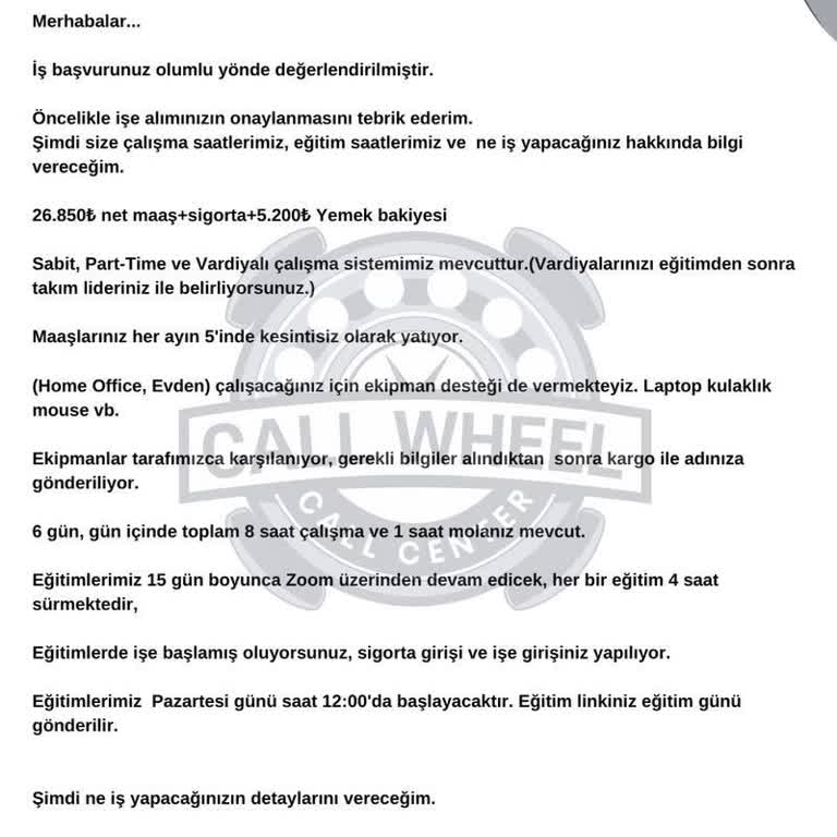 WhatsApp Üzerinden Çağrı Merkezi İş İlanı İle Bilgilerimin Kullanılması