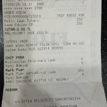 İade Sonrası Chip Para Puanım Kartıma Yatmadı