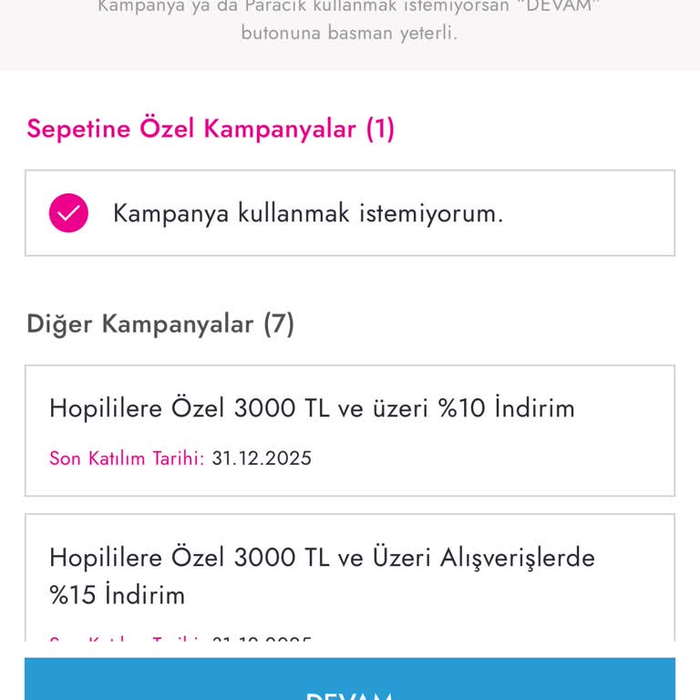 Boyner Uygulamasında Kampanya Seçim Sorunu