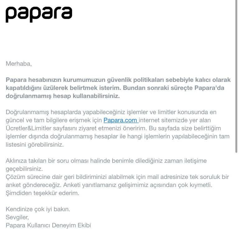 Papara Hesabım Aniden Kapatıldı Açıklama Ve Para İadesi Yapılmadı