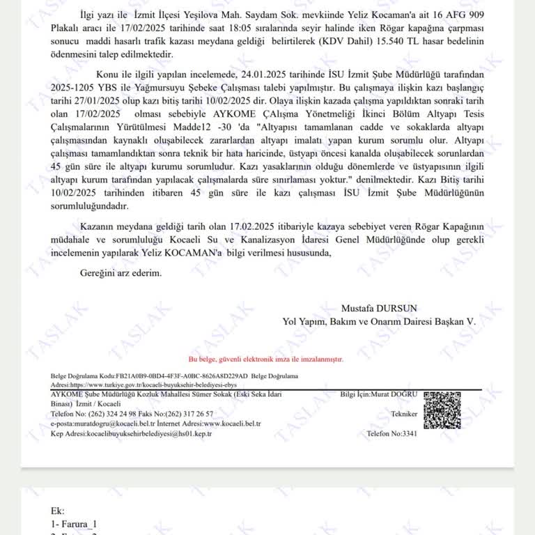 Rögar Kapağı Kaynaklı Kaza Sonrası Hasar Tazminatı İçin 3 Aydır Cevap Alamıyorum