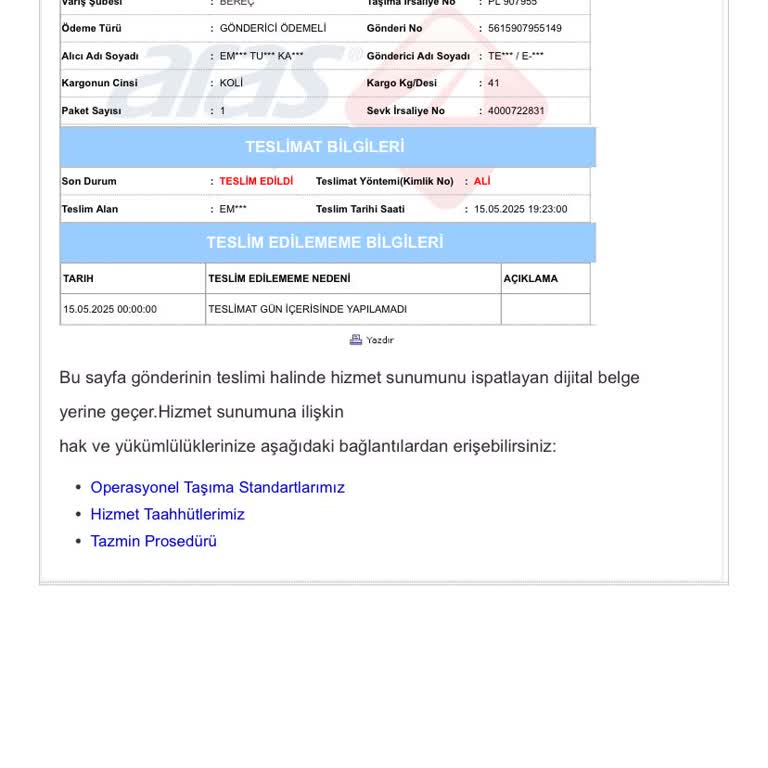 Teslim Edilmediği Halde Teslim Edilmiş Görünen Kargo Sorunu