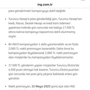 ING Promosyon Kampanyasında Ödül Tutarı Hesabıma Yatırılmadı