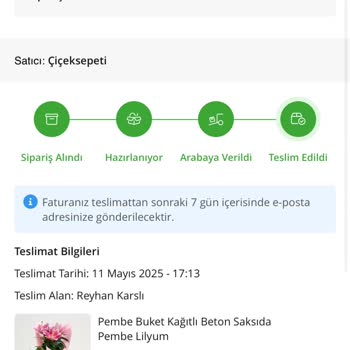 Teslim Edilmeyen Çiçek İçin İade Ve Açıklama Bekliyorum