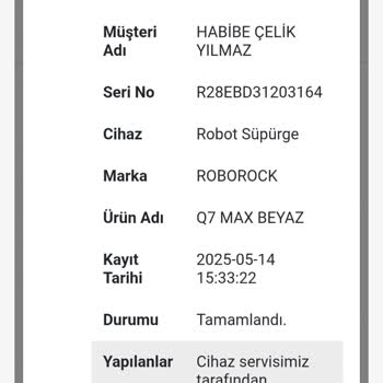 Roborock Q7 Max Sürekli Hata 8 Veriyor Servis Çözüm Sunmuyor