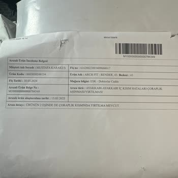 Garanti Süresinde Ayakkabı Astarı Yırtıldı Değişim Yapılmadı