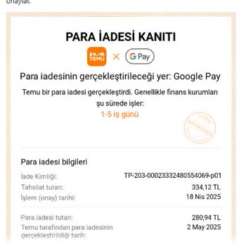 Google Pay İle Temu Ödemesi İadesi Gerçekleşmedi