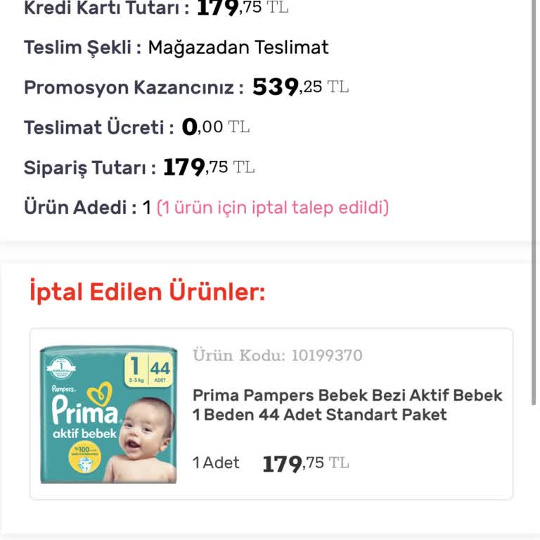 Bebek Bezi Siparişim İptal Edildi, Mağdur Edildim