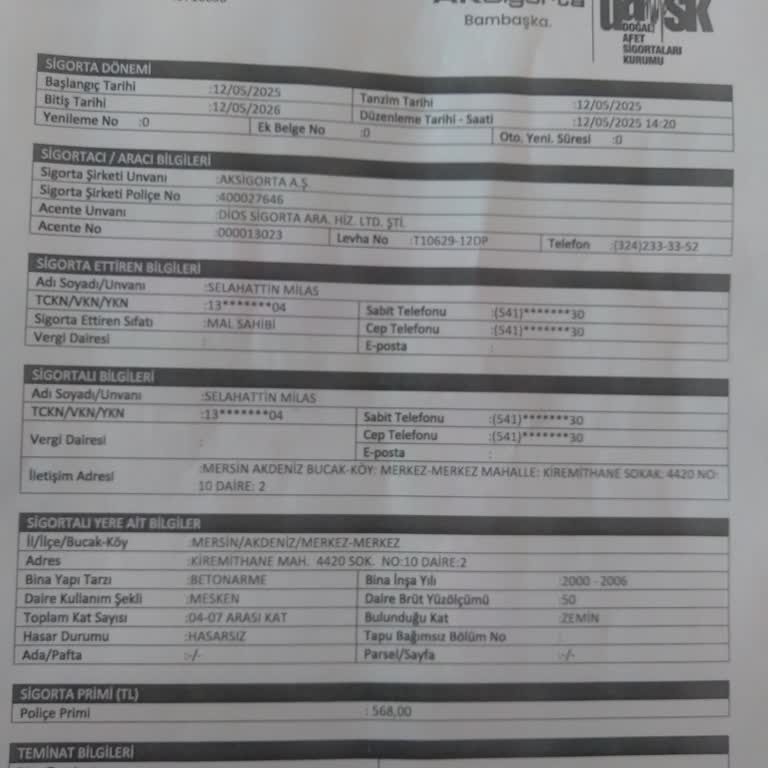 Yanlış Adresle Yapılan DASK Poliçesi Ve Ücret İadesi Mağduriyeti