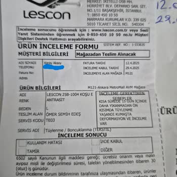 Lescon Eşofman Altında Hatalı Ürün Ve Haksız Kullanıcı Hatası İddiası