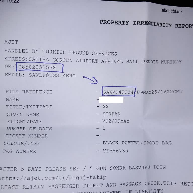 Ich verliere bei AJet VF2 Amsterdam-İstanbul mein Gepäck, Kundenservice reagiert nicht