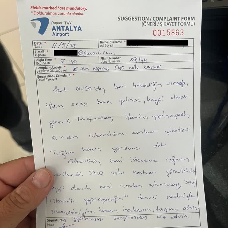Sunexpress Kontuar Görevlisinin Keyfi Davranışı Uçuşumuzu Tehlikeye Attı