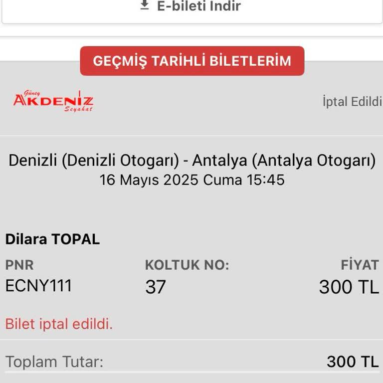 Onay Ekranı Sunulmadan Yapılan Bilet İptali Ve Yetersiz İade