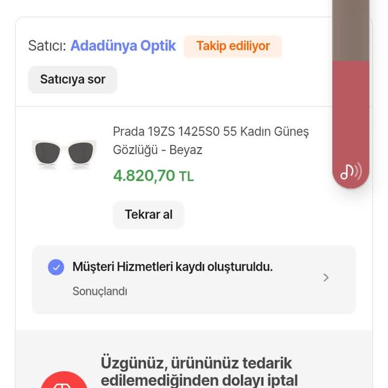 Adadünya Optik Sipariş İptali!