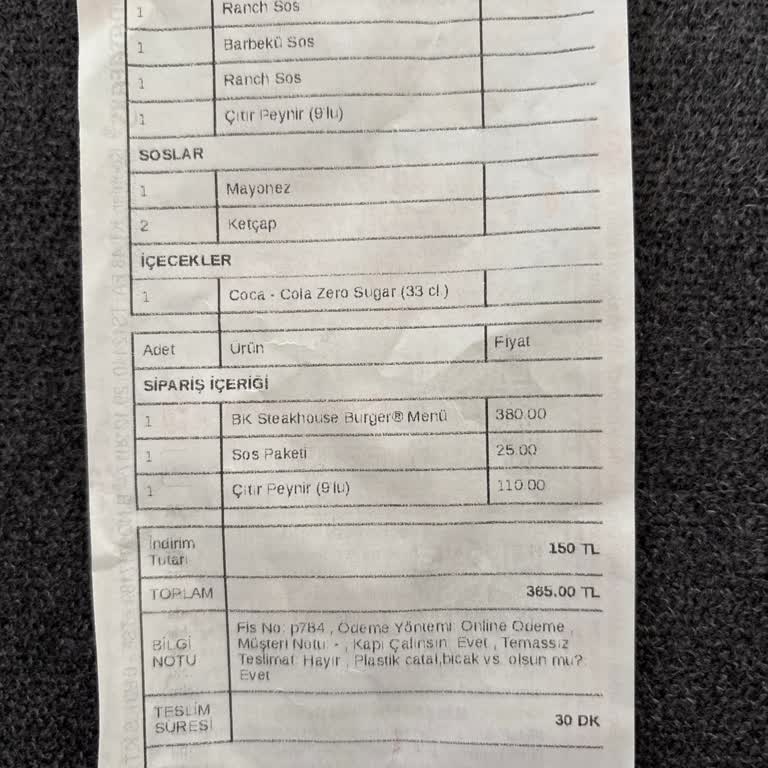 Eksik Gelen Burger İçin Adil İade Yapılmadı
