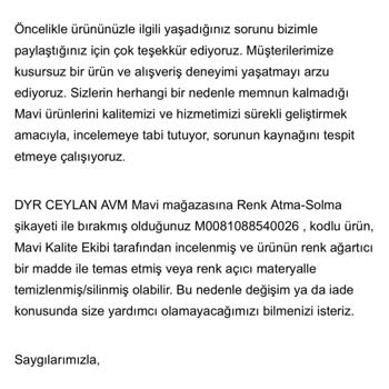 Mavi'den Alınan Pantolonların Renk Atması Ve İlgisiz İnceleme