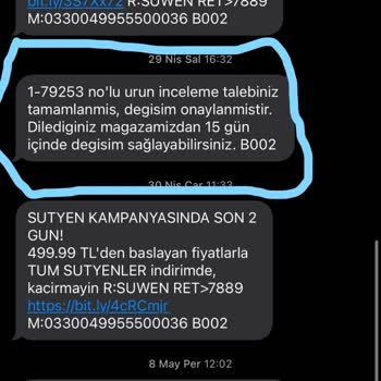 Suwen Aynı Özellikteki Pijama Takımlarında Farklı Değişim Kararı ve Yetersiz Açıklama