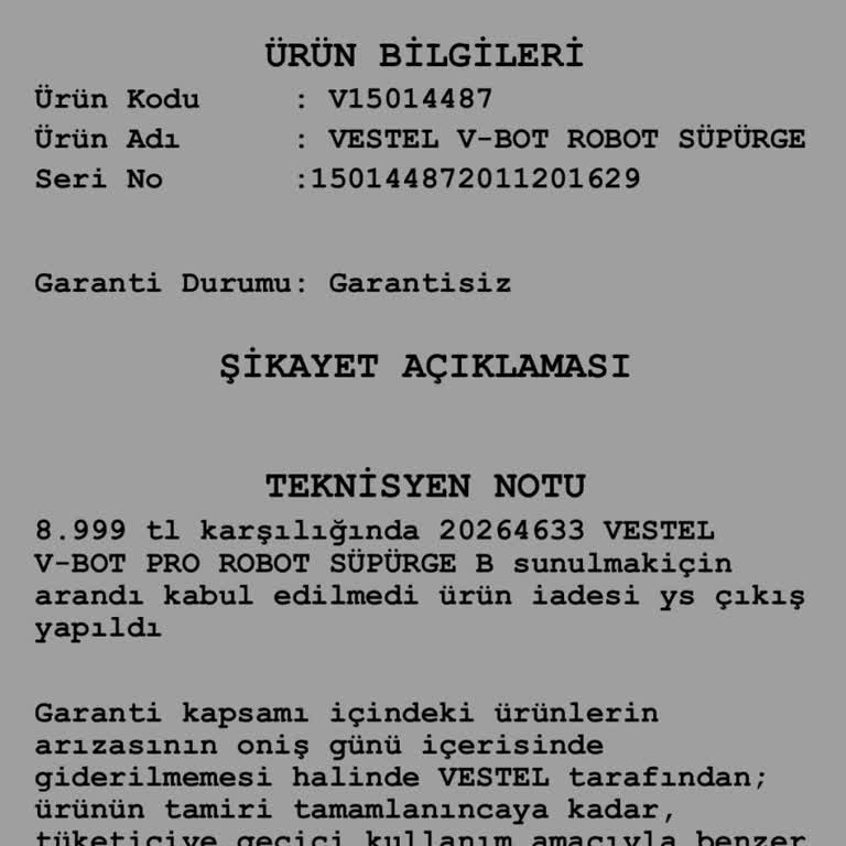 Vestel Robot Süpürge İçin Parça Üretimi Ve Servis Sorunu