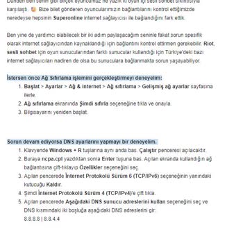 Superonline Bağlantısı Valorant Sesli Sohbet Sorununu Çözmüyor, Acil Destek Bekliyorum