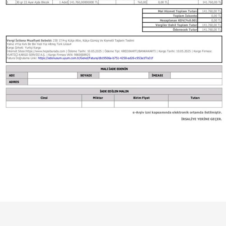 Altın Bilezik Siparişimde İptal Hakkı Tanınmadı, Mağdur Edildim