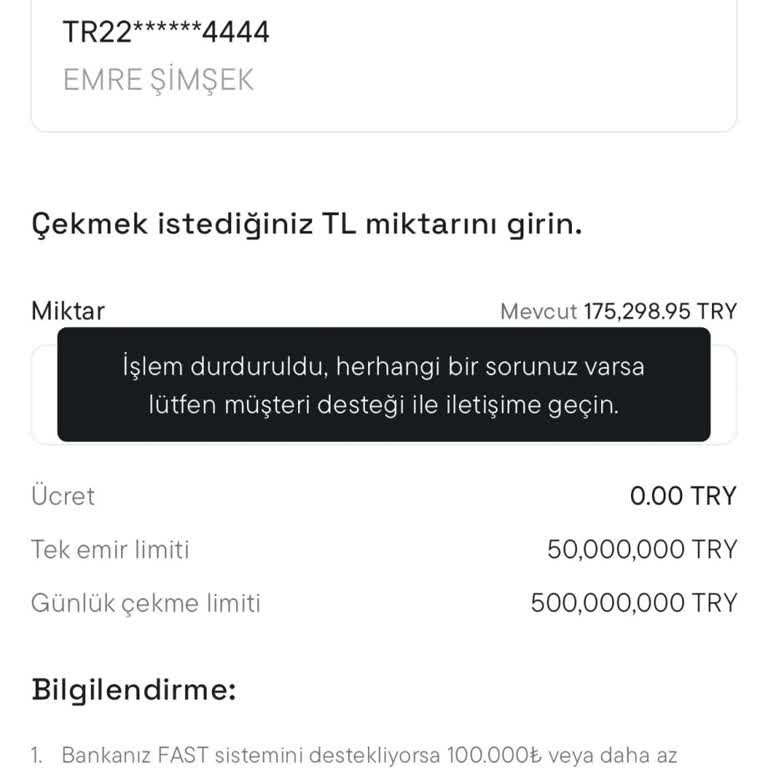 Cointr Hesabımda Bloke Edilen 175.000 TL Paramın İadesini Talep Ediyorum