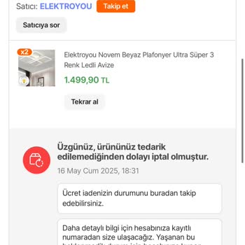 Sipariş İptali Sonrası Satışın Devam Etmesi Müşteriyi Mağdur Ediyor
