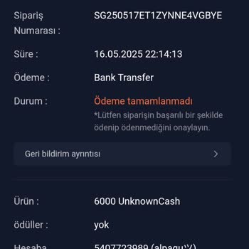 Midasbuy'dan Satın Alınan UC Hesabıma Yatmadı, İade Veya Destek Bekliyorum