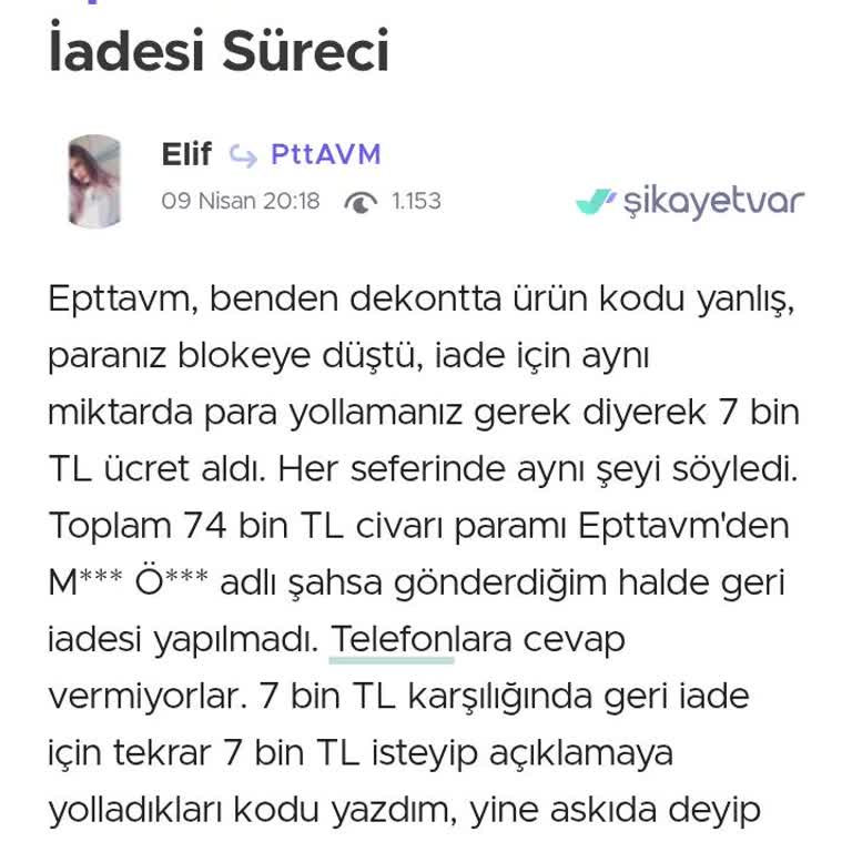 Epttavm Güvenli Ödeme Sistemi Nedeniyle Yaşanan Mağduriyet Ve Para İadesi Sorunu
