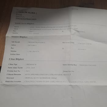 Üründe Kırık Ve Servis Hizmetinde Sorun Yaşadım