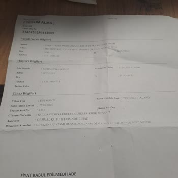 Üründe Kırık Ve Servis Hizmetinde Sorun Yaşadım