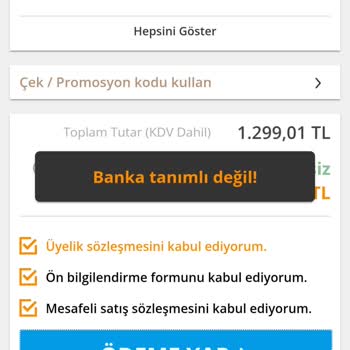 Ödeme Aşamasında 'Banka Tanımlı Değil' Hatası Mağduriyeti