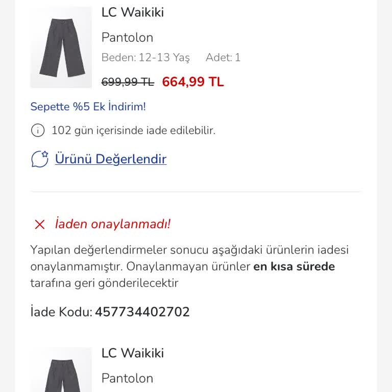 Yanlış Beden Gönderildi, İade Reddedildi Ve Çözüm Sunulmuyor