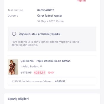 Stokta Görünen Ürünüm Stok Problemi Denilerek İptal Edildi