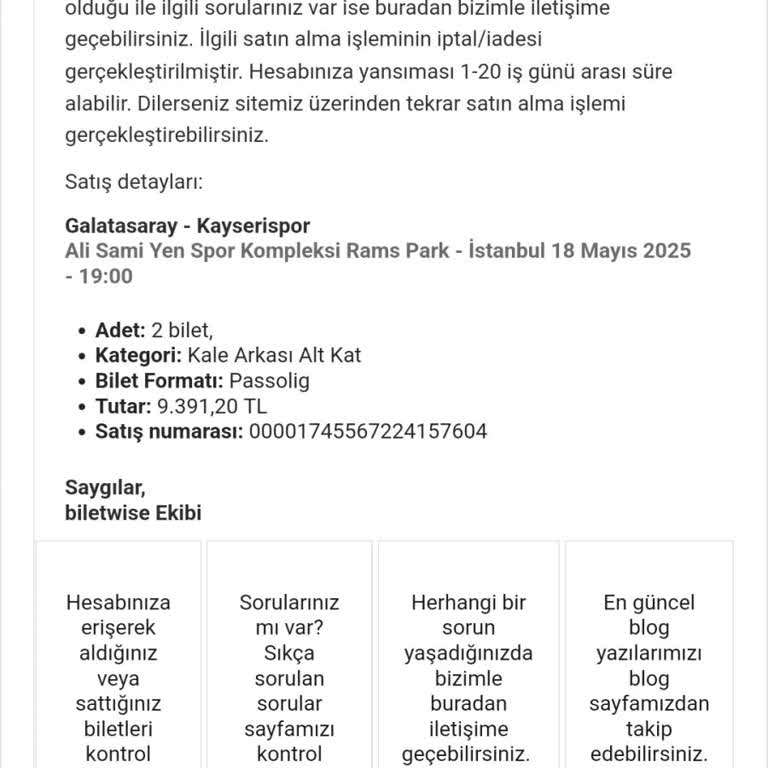 Satın Aldığım Biletler Keyfi Olarak İptal Edildi, Maça Gidemiyorum