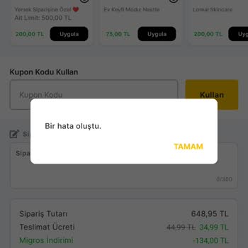 Migros Hemen Kuponum Hatalı Olduğu Halde Kullanılamadı Ve Mağdur Edildim