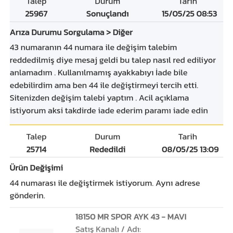 Ayakkabı Değişim Ve İade Talebim Haksız Yere Reddedildi, Sorunum Çözülmedi
