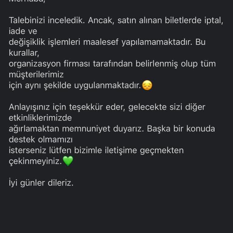 Yanlışlıkla Alınan Biletin İadesi Reddedildi