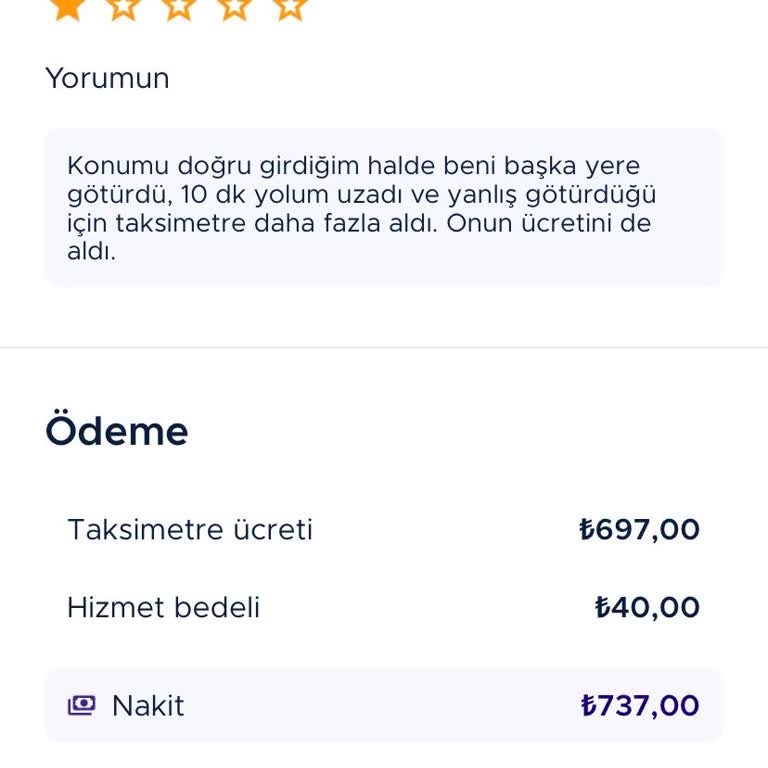 Yanlış Güzergah Ve Fazla Ücret Alan Taksici, İlgisiz Müşteri Hizmetleri