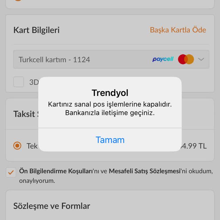 Paycell Sanal Kart Trendyol'da Çalışmıyor, Müşteri Hizmetleri Çözüm Sunamıyor