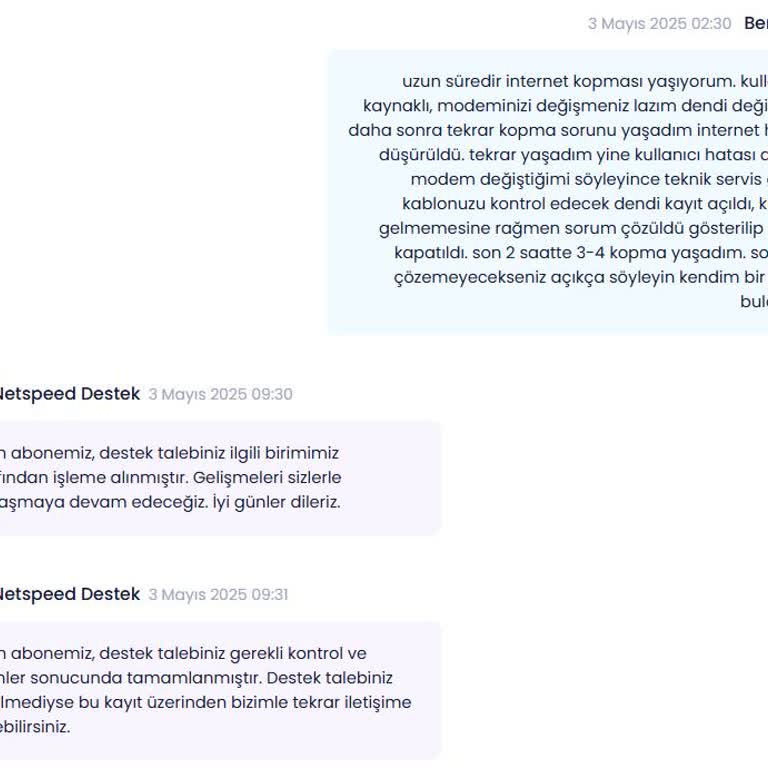 İnternet Hızı Ve Kesinti Sorunlarıma Çözüm Sunulmuyor
