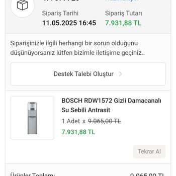 Bosch Su Sebilim Gelmedi İletişim Kuramıyorum Mağdurum