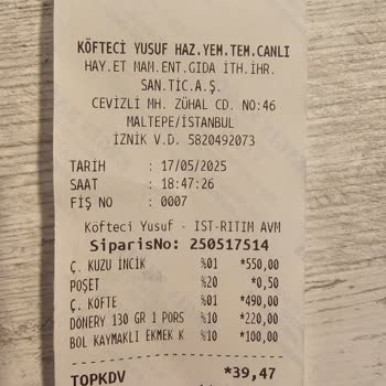 Köfteci Yusuf'tan Gelen Siparişim Hem Geç Hem De Bozuk Geldi