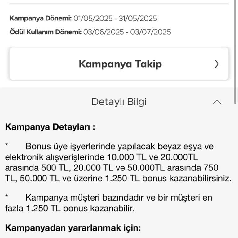 Kampanya Koşullarına Rağmen 1.250 TL Bonusum Tanımlanmadı