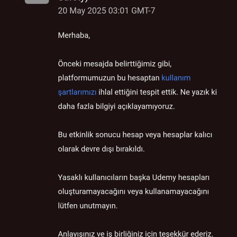 Udemy Hesabım Haksız Yere Askıya Alındı, Acil Yardım Talep Ediyorum