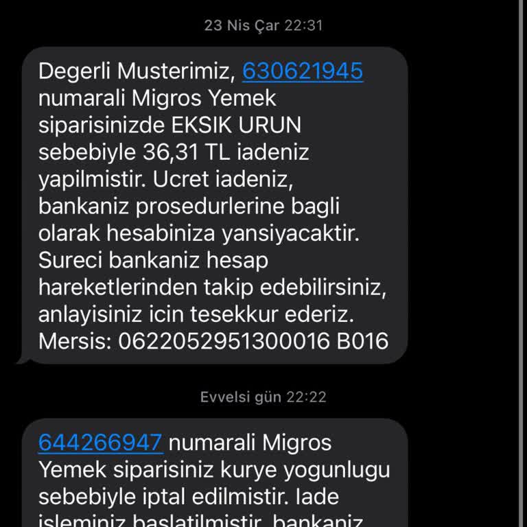 Migros Yemek Siparişim İptal Edildi, Para İadesi Yapılmadı