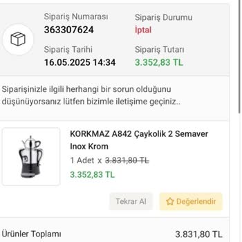 Sipariş İptali Sonrası Ulaşılamayan Firma Ve İade Sorunu